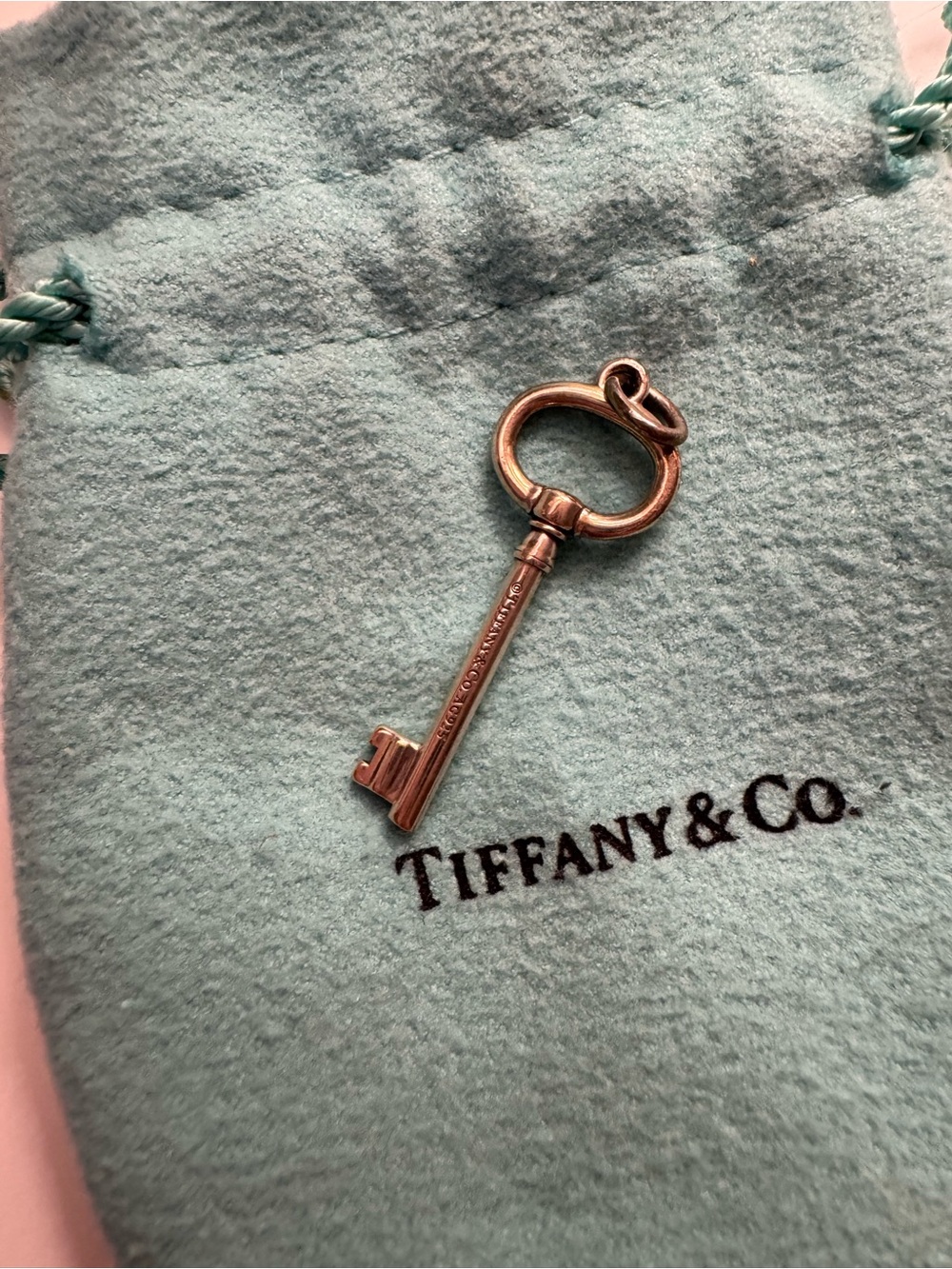 Tiffany & Co. Silver Key Charm on Tiffany Blue Pouch